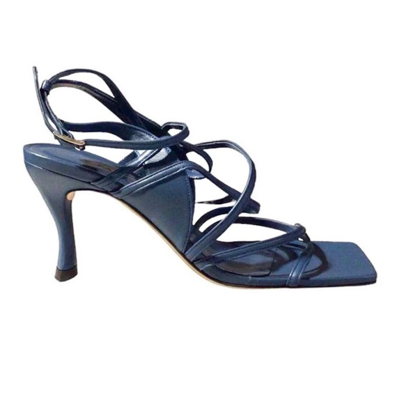 By Far Christina Navy Leather Suede Square Toe Heels EU 36 - Picture 5 of 8
